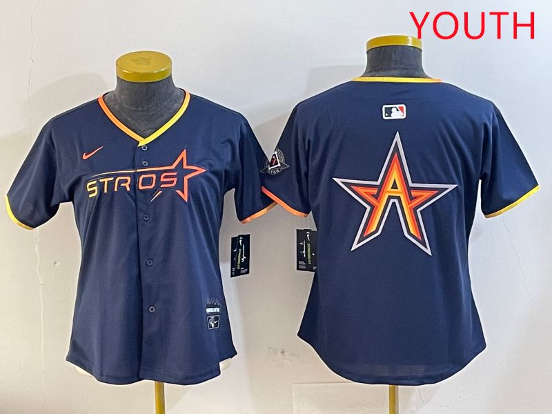 Youth Houston Astros Blank Drak Blue Three generations Joint Name 2025 Nike MLB Jersey style 6->youth mlb jersey->Youth Jersey